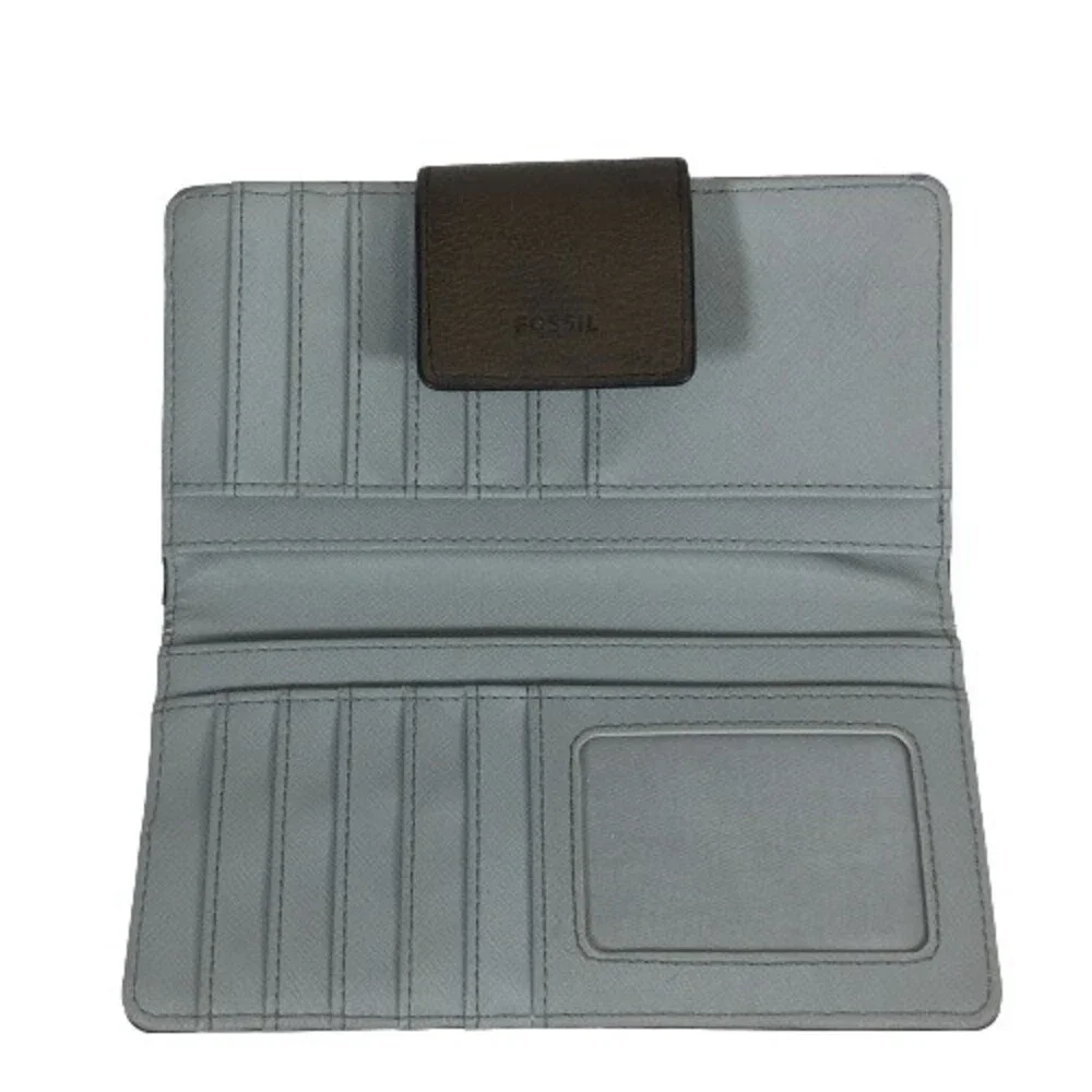 FOSSIL Colorblock Leather Wallet Credit Card Clutch Gray Peach Red & Yellow